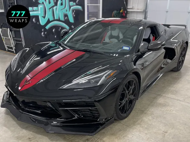 A perfectly installed, glossy car wrap with no bubbles or seams visible.