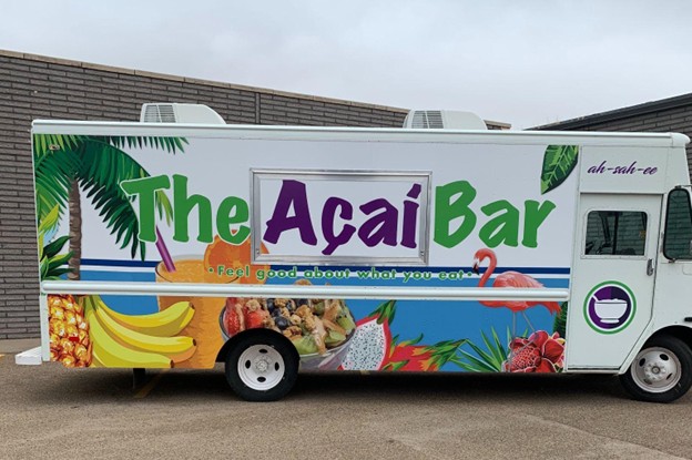 Tropical Acai Bar food truck wrap, showing mobile fleet branding